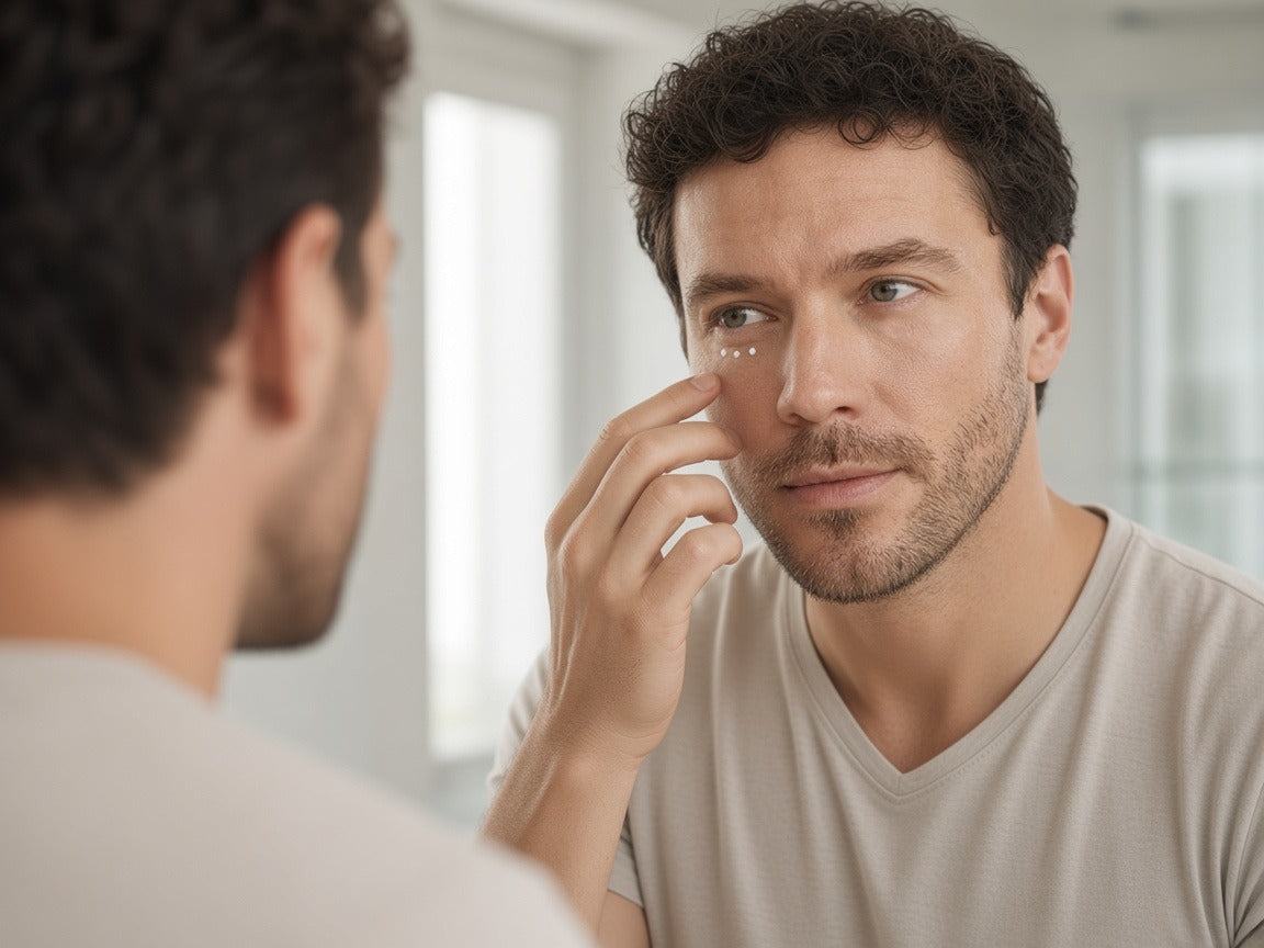 Apply three small dots of eye cream along the bony ridge under the eye